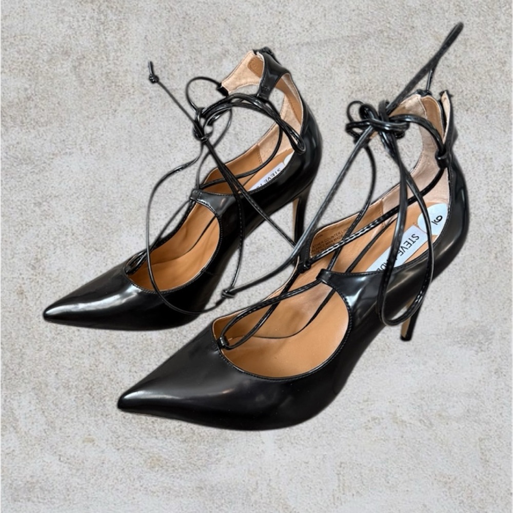 Steve Madden Glossy Black Lace-Up Heels